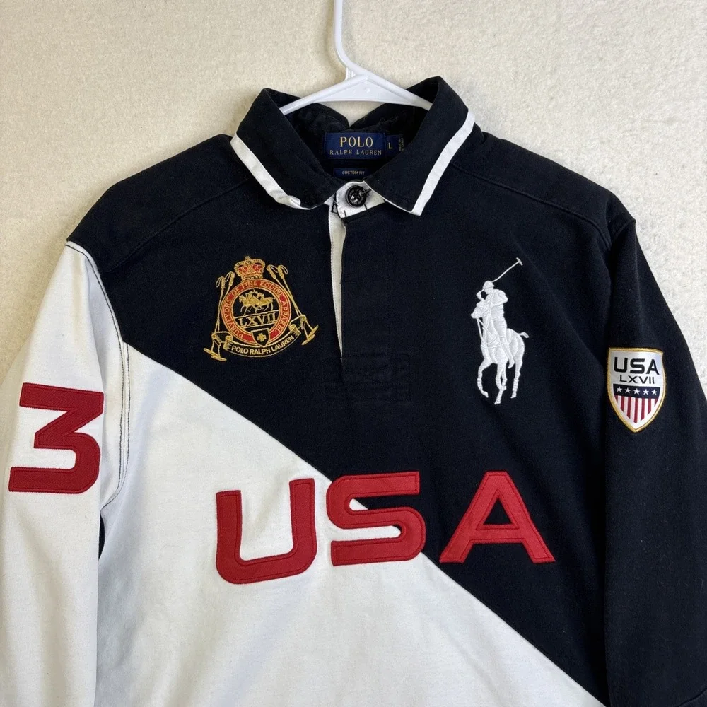 Polo Ralph Lauren USA LXVII Big Pony Long Sleeve Rugby Polo Shirt 3 Custom Fit L